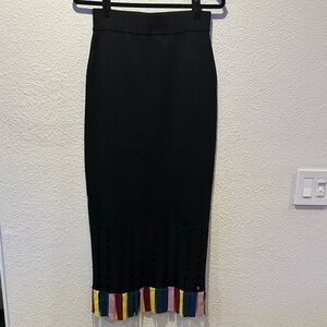 STAUD Black Pencil Skirt with Multicolor Hem